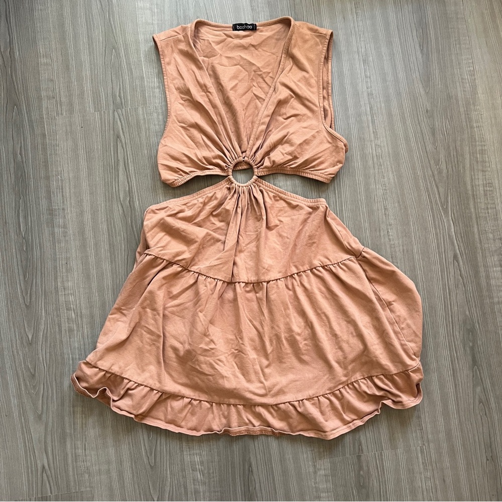 Tan Going Out Cutout Dress with Waist Ring